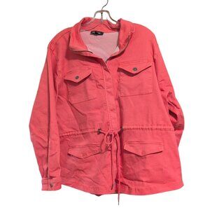 DG2 Diane Gilman Virtual Stretch Denim Zip Jacket with Pockets in Pink Tie waist